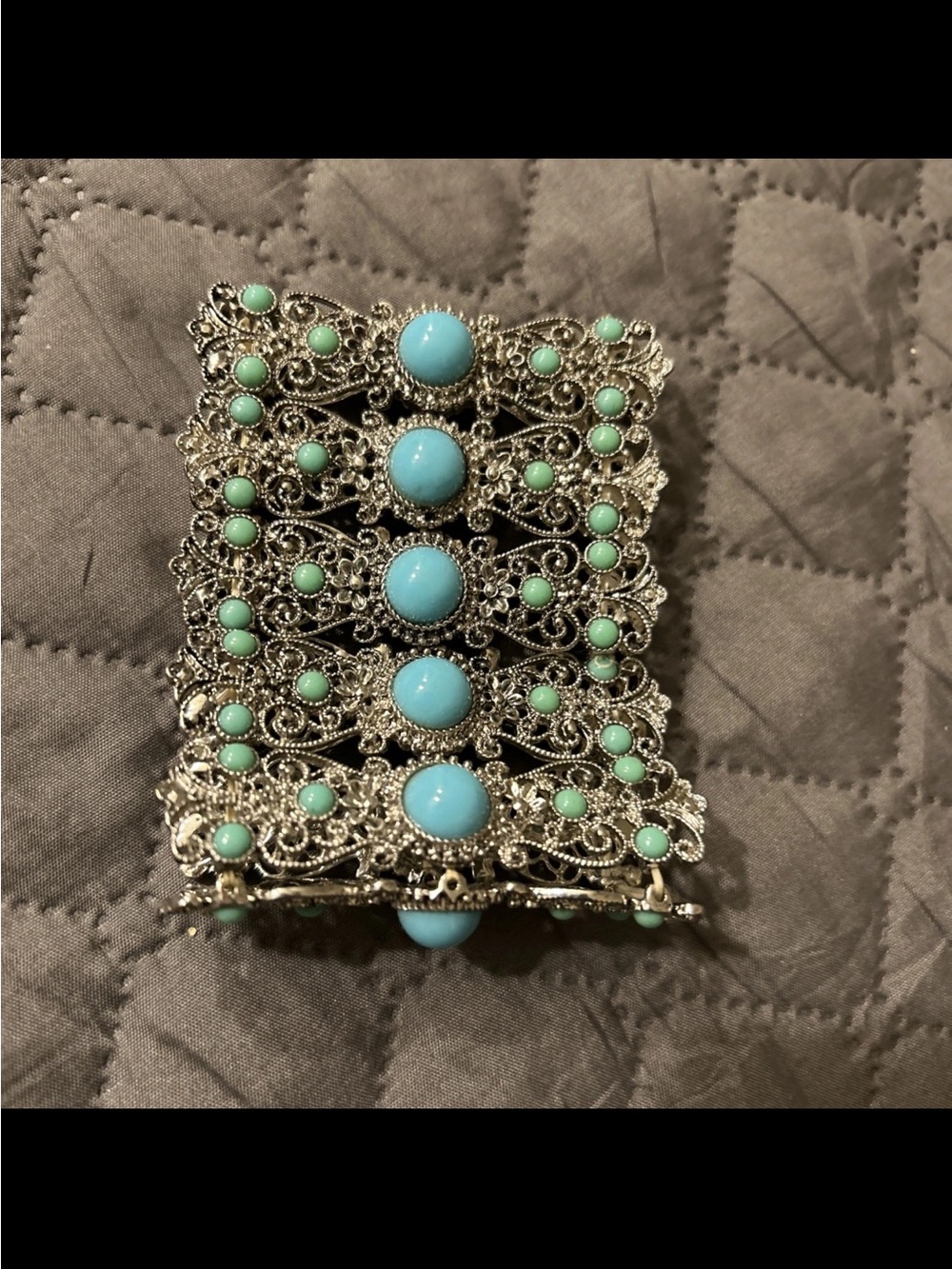 Silver-Tone Filigree Bracelet with Turquoise Stones